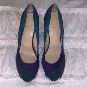 👠 Bandolino MultiColor Suede Peep Toe High Heels